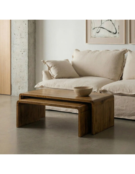 Set de 2 tables basses minimalistes en bois de manguier massif