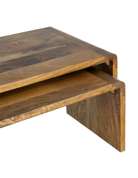 Set de 2 tables basses minimalistes en bois de manguier massif