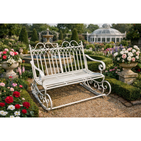 Banc rocking chair en métal blanc crème
