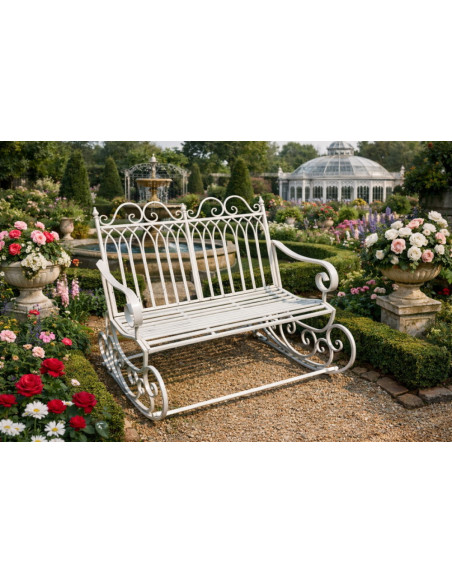 Banc rocking chair en métal blanc crème