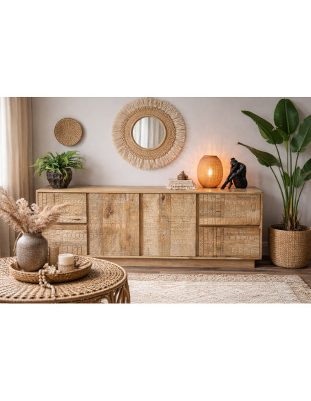 Grand buffet moderne en bois clair sculpté