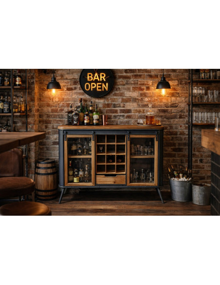 Meuble de bar avec portes vitrées coulissantes