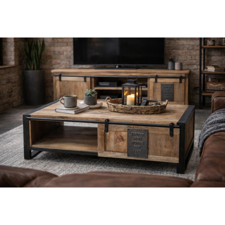 Table basse industrielle en bois de...