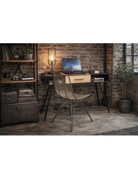 Bureau indus en métal et bois de pin avec tiroir