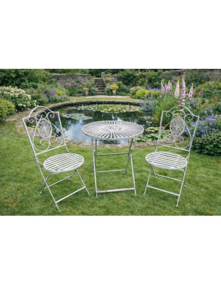 Ensemble de jardin avec 2 chaises pliables en métal vieilli
