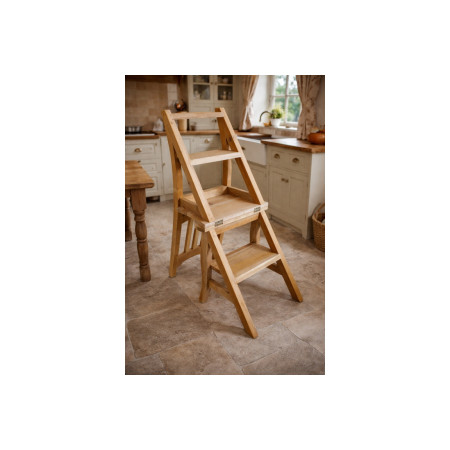 Chaise escabeau en bois massif naturel