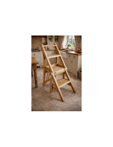 Chaise escabeau en bois massif naturel