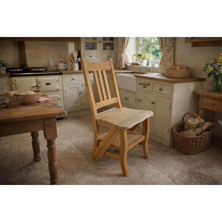 Chaise escabeau en bois massif naturel