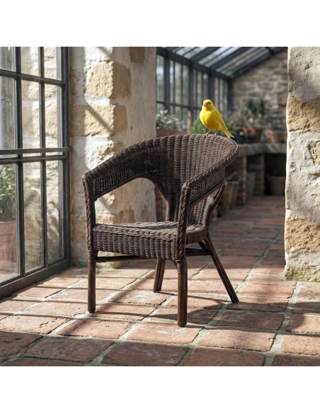 Fauteuil de jardin en rotin avec dossier arrondi