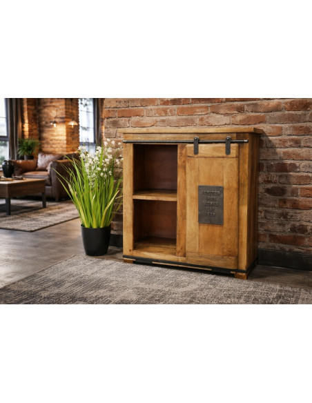 Buffet industriel en bois massif avec porte coulissante