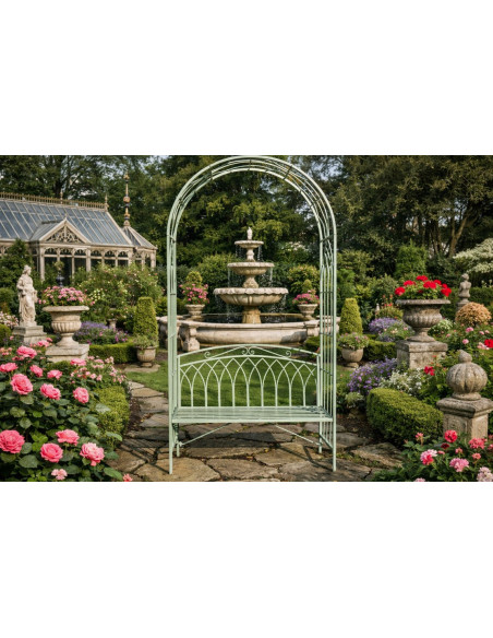 Banc de jardin en métal et arche