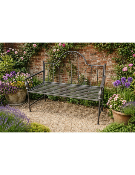 Banc de jardin 2 places en métal oxydé