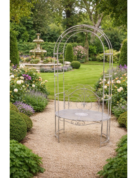 Banc de jardin ovale avec arche patiné antique