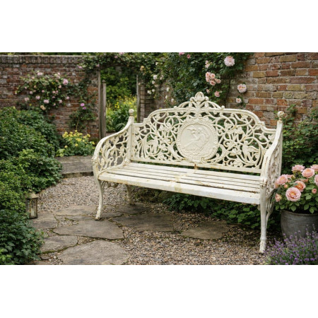 Banc de jardin en fonte blanc vieilli...