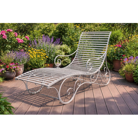 Chaise longue de jardin en métal gris