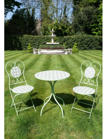 Ensemble de jardin en métal et céramique vert pastel