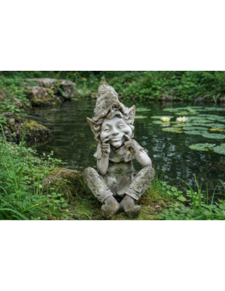 Statue de jardin ELF assis décoratif 49 cm