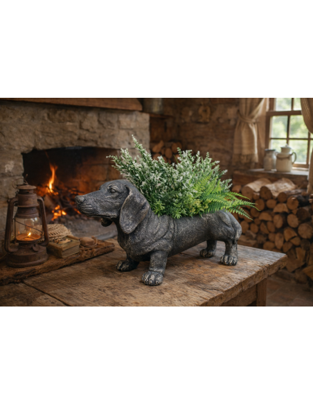 Chien Teckel Décoratif – Jardinière Design en MGO (51 cm)