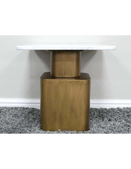 Table d’appoint design plateau marbre et base métal doré – Élégance contemporaine