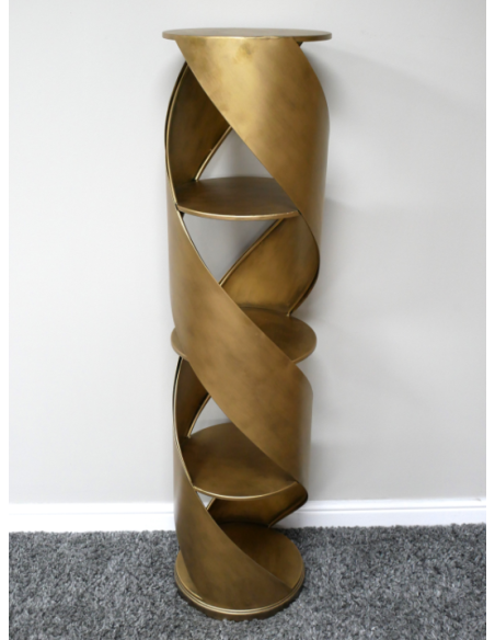 Bibliothèque colonne design torsadée en métal doré – Pièce sculpturale