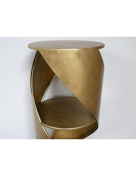 Bibliothèque colonne design torsadée en métal doré – Pièce sculpturale