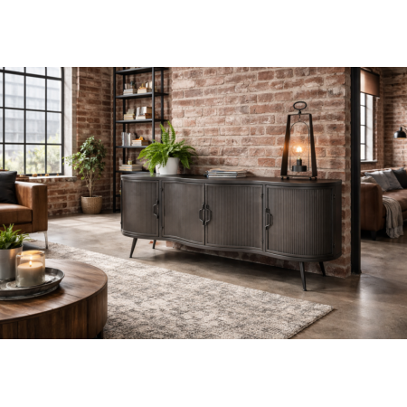 Meuble TV industriel en métal nervuré...