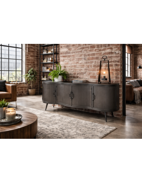 Meuble TV industriel en métal nervuré – Meuble de rangement design loft