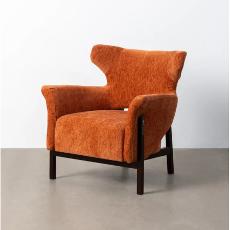 Fauteuil en tissu pêche et bois