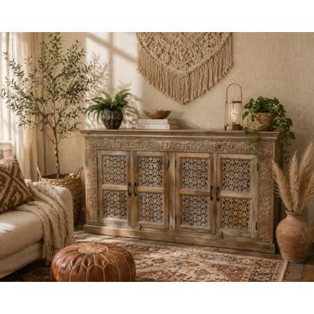 Buffet 4 portes en manguier sculpté...