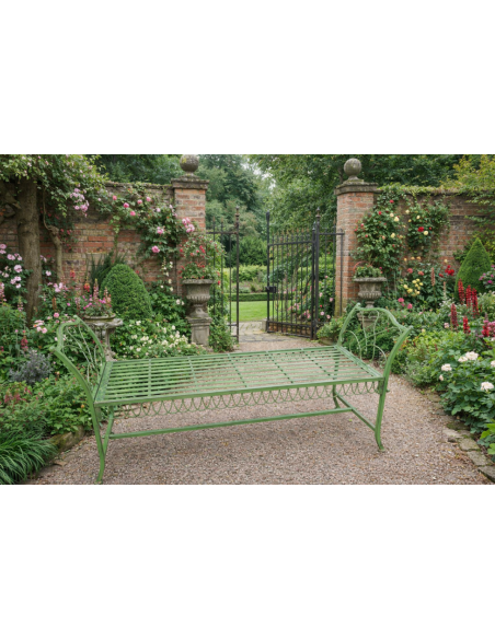 Banquette de jardin en métal finition verte