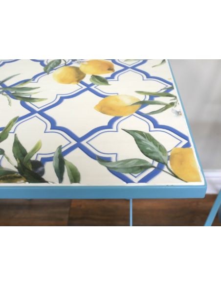 Salon de Jardin Santorini Mosaïque Bleu – Table & 2 Chaises Style Méditerranéen