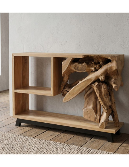 Console en bois de teck et racine – Pièce unique naturelle