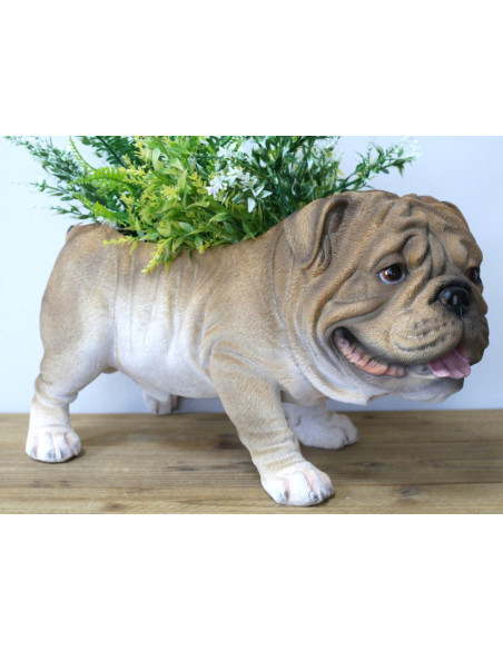Jardinière Bouledogue en résine – Pot déco chien 46 cm