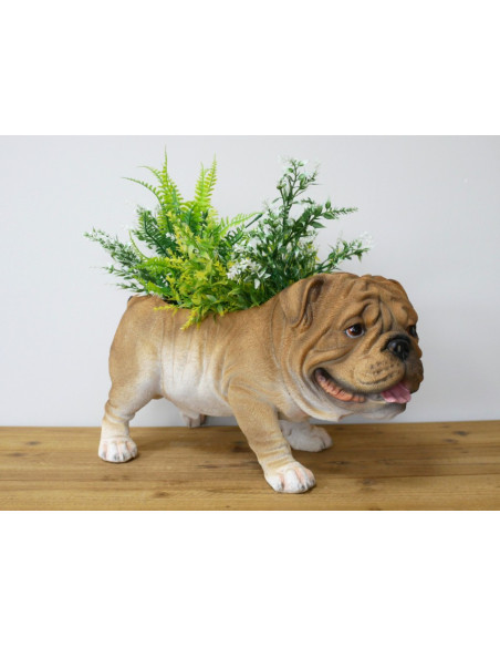 Jardinière Bouledogue en résine – Pot déco chien 46 cm