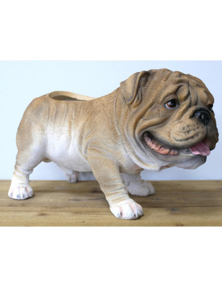 Jardinière Bouledogue en résine – Pot déco chien 46 cm
