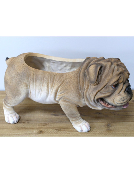 Jardinière Bouledogue en résine – Pot déco chien 46 cm