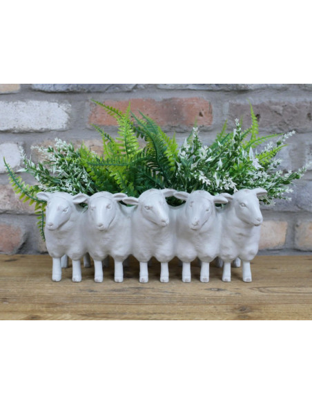 Jardinière Moutons Crème en résine – Pot déco campagne 31 cm