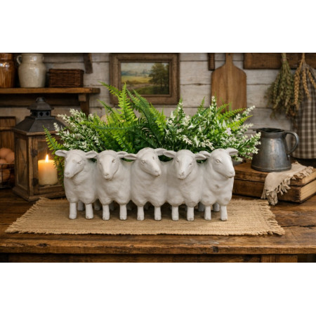 Jardinière Moutons Crème en résine –... Jardinière Moutons Crème en résine –...