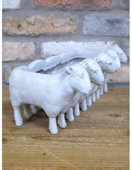 Jardinière Moutons Crème en résine – Pot déco campagne 31 cm