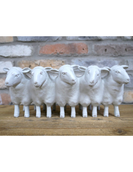 Jardinière Moutons Crème en résine – Pot déco campagne 31 cm