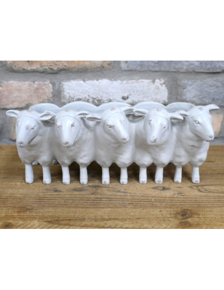 Jardinière Moutons Crème en résine – Pot déco campagne 31 cm