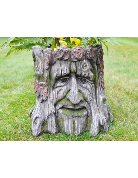 Jardinière Tronc d’Arbre Visage en résine – Pot déco féerique 28 cm