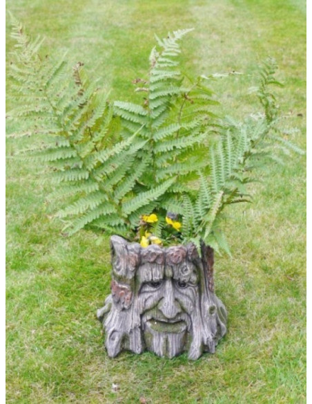 Jardinière Tronc d’Arbre Visage en résine – Pot déco féerique 28 cm