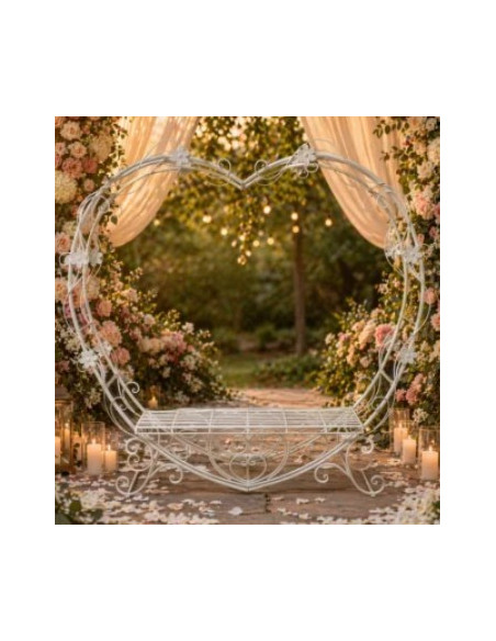 Banc Cœur Romantique en Métal – Love Heart Bench pour Mariage