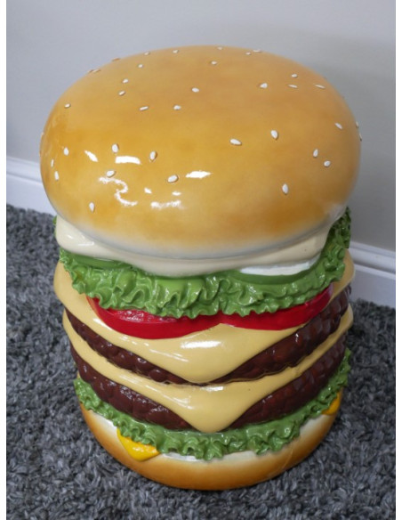 Table d’appoint Burger géant en résine – Mobilier déco gaming original 47 cm