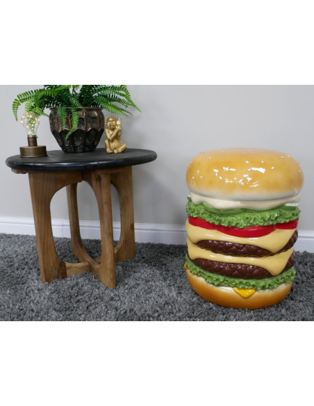 Table d’appoint Burger géant en résine – Mobilier déco gaming original 47 cm