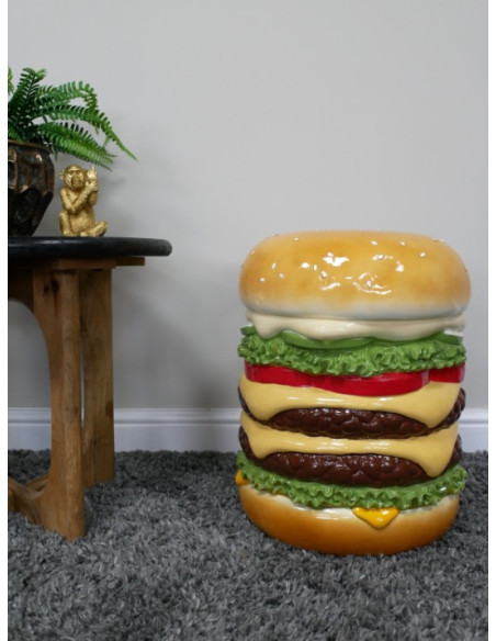 Table d’appoint Burger géant en résine – Mobilier déco gaming original 47 cm