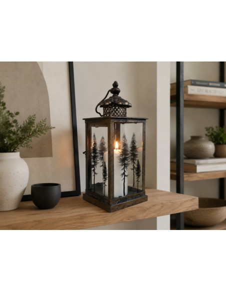 Lanterne Décorative Sapin – Finition Or Antique