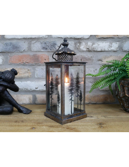 Lanterne Décorative Sapin – Finition Or Antique