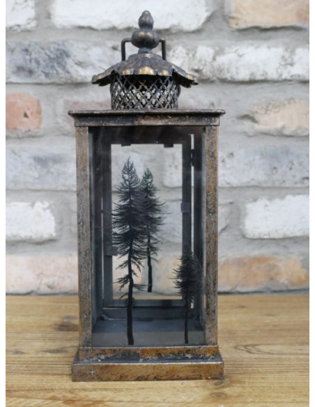 Lanterne Décorative Sapin – Finition Or Antique